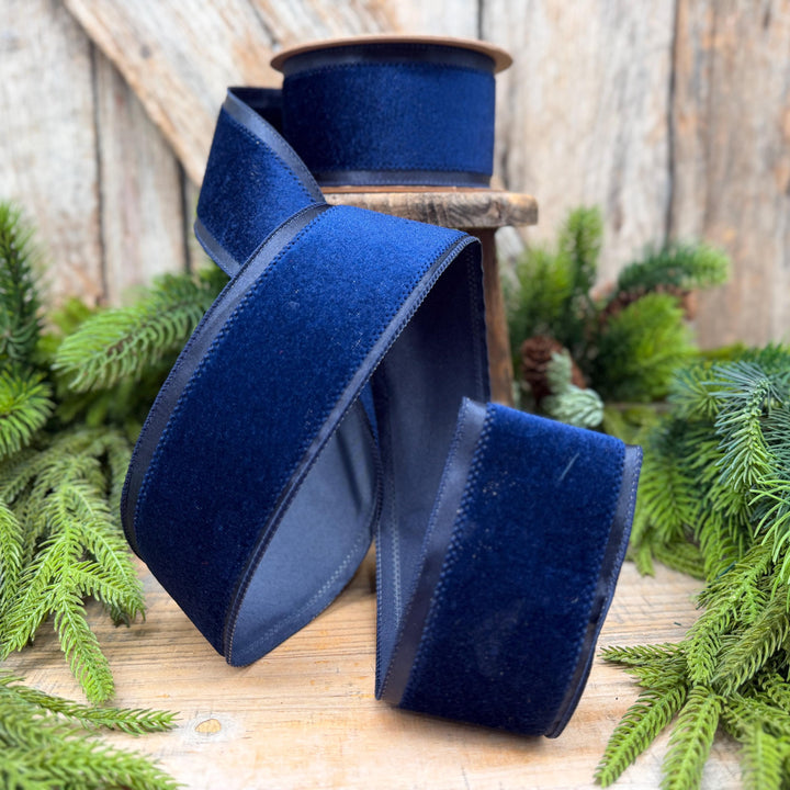 2.5" Navy Blue Velvet ribbon with Satin Trim