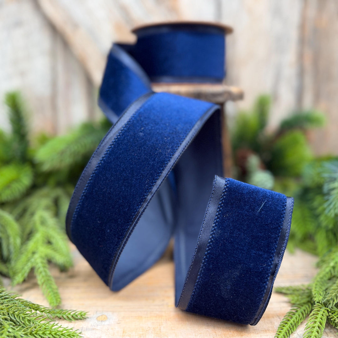 2.5" Navy Blue Velvet ribbon with Satin Trim