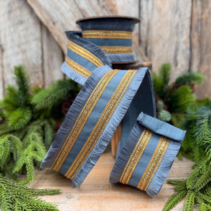 2.5" Dusty Blue Fringe Ribbon, Christmas Tree Ribbon