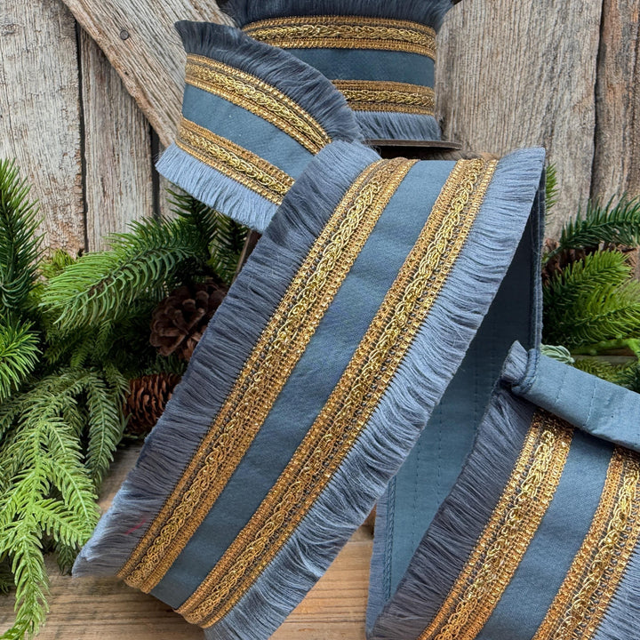 2.5" Dusty Blue Fringe Ribbon, Christmas Tree Ribbon