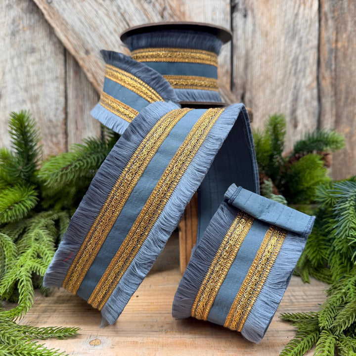 2.5" Dusty Blue Fringe Ribbon, Christmas Tree Ribbon