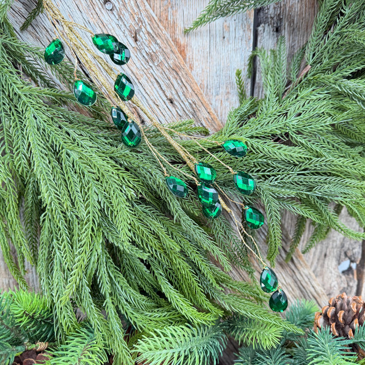26" Emerald Green Gem Spray – Faceted Jewel Christmas Tree Pick