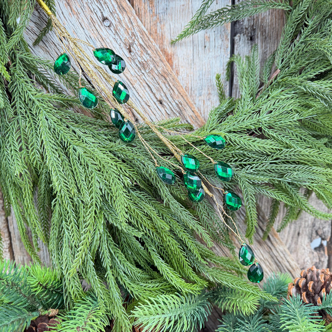 26" Emerald Green Gem Spray – Faceted Jewel Christmas Tree Pick