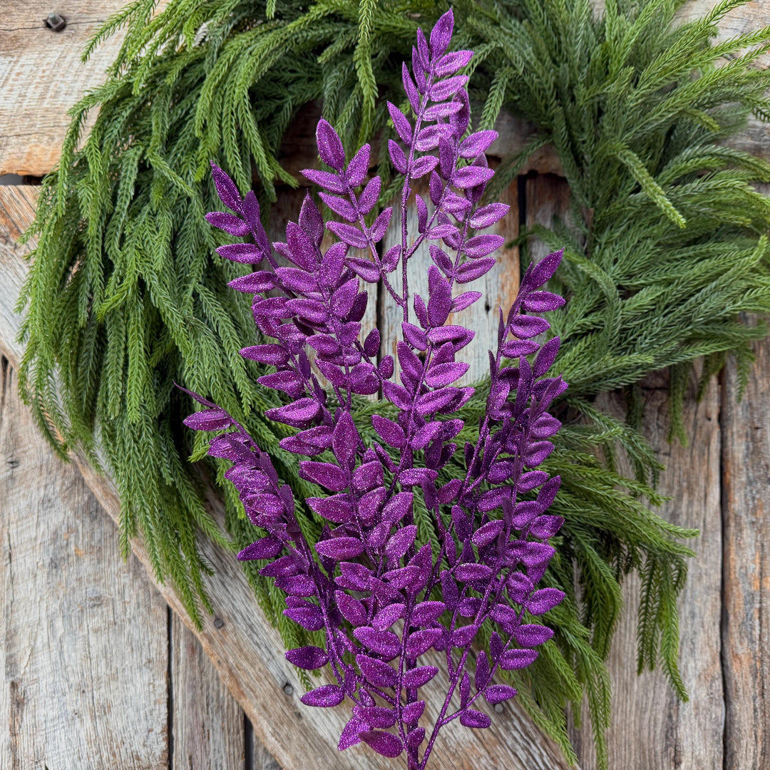 28" Purple Glitter Fern Spray