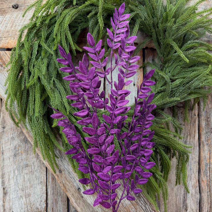 28" Purple Glitter Fern Spray