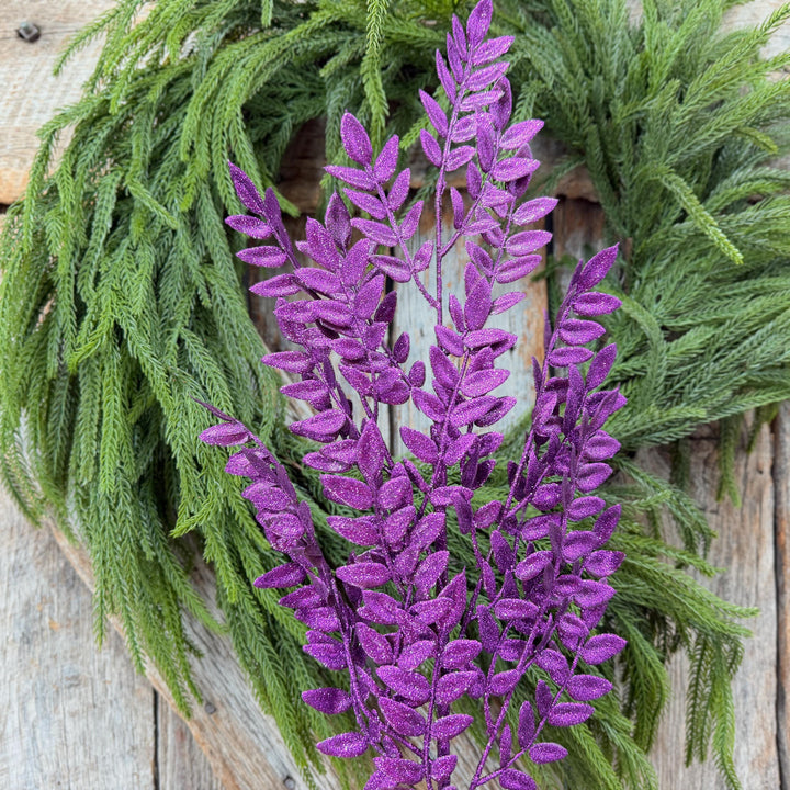 28" Purple Glitter Fern Spray