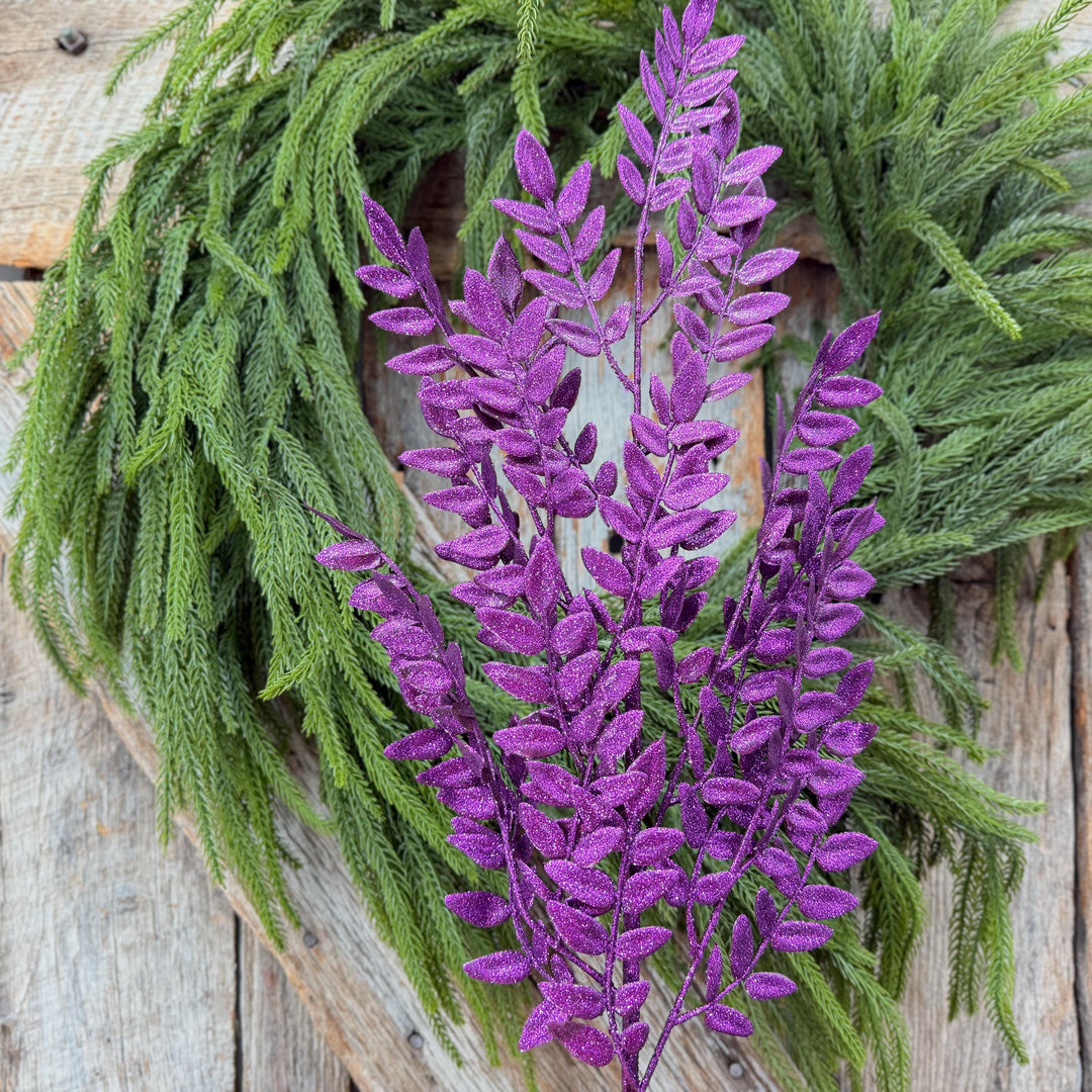28" Purple Glitter Fern Spray