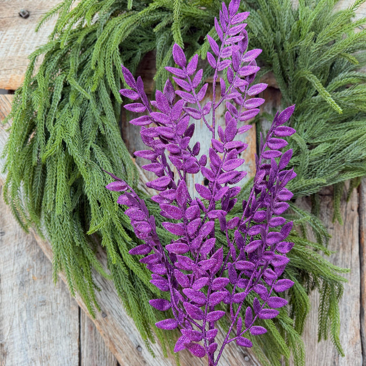 28" Purple Glitter Fern Spray
