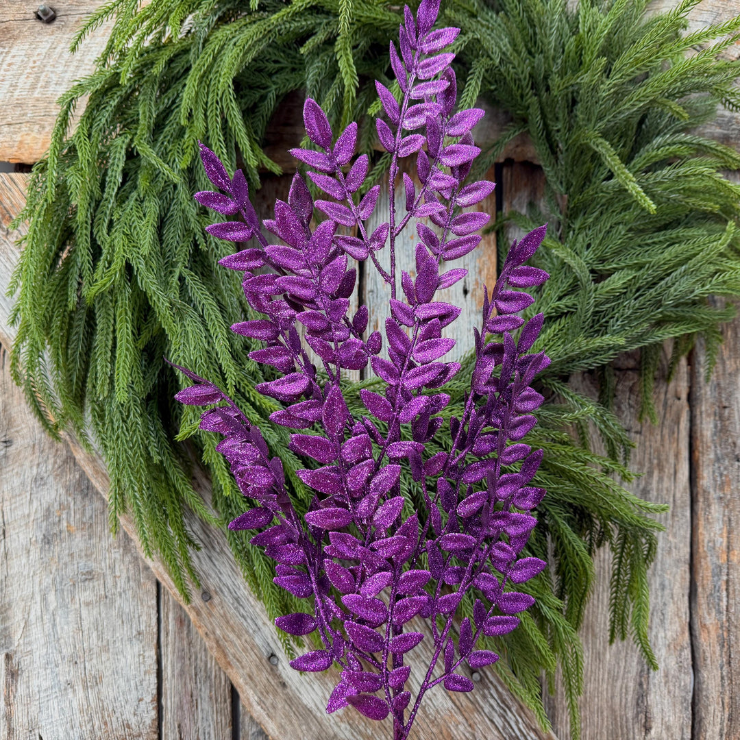 28" Purple Glitter Fern Spray