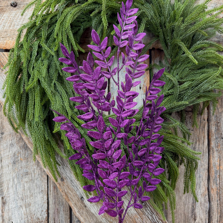 28" Purple Glitter Fern Spray