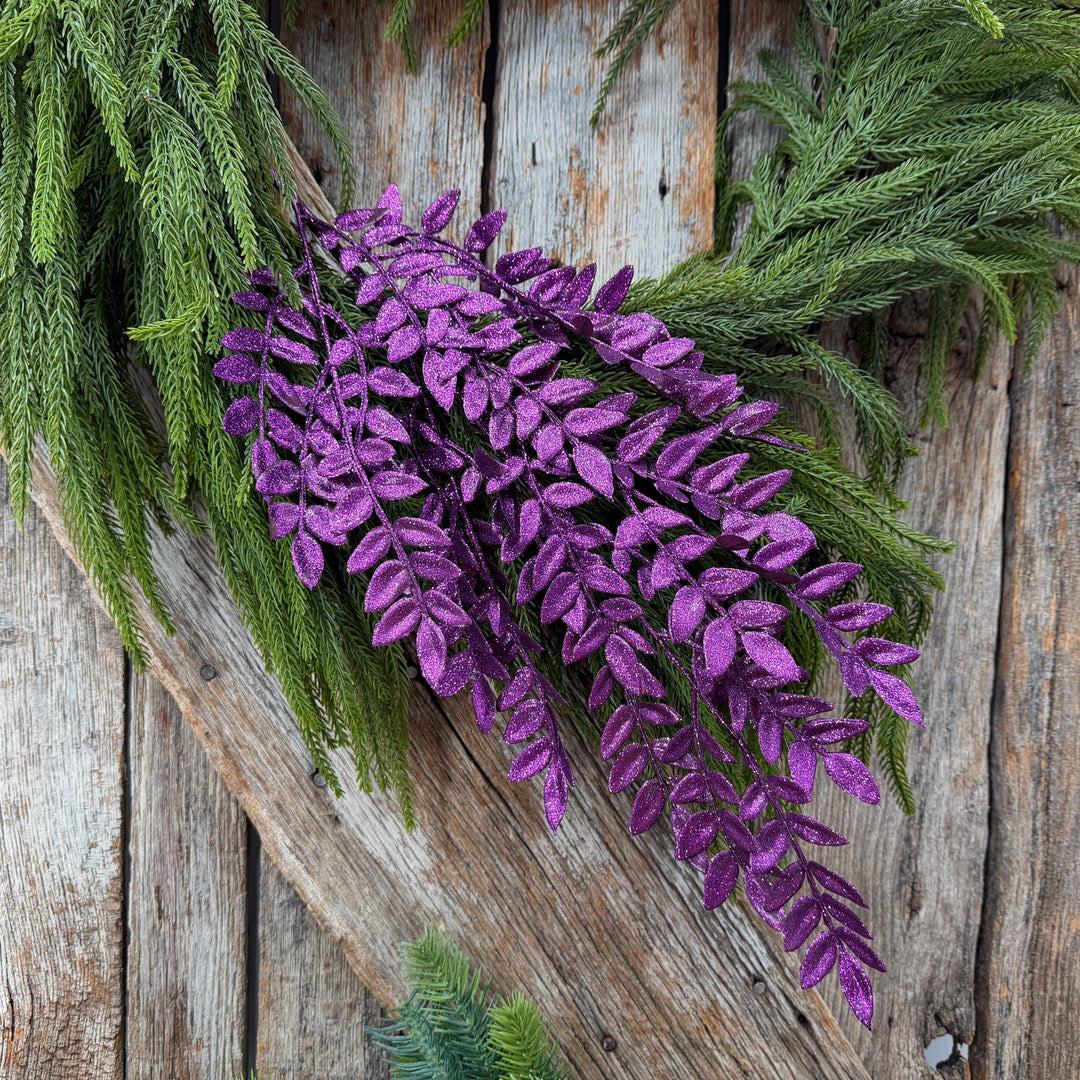 28" Purple Glitter Fern Spray