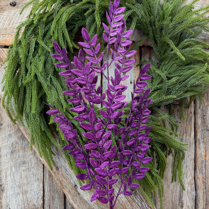28" Purple Glitter Fern Spray