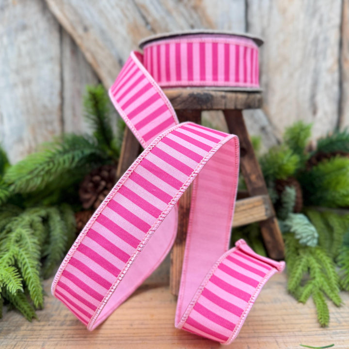 1.5" Hot pink &amp; Pink Stripe Ribbon, Christmas Ribbon, Pink Christmas
