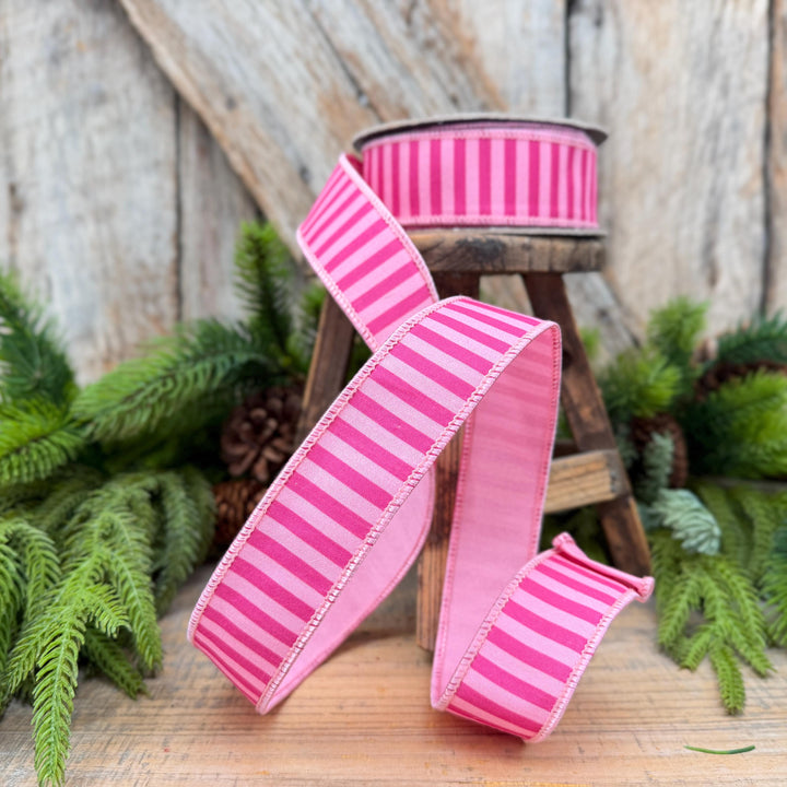 1.5" Hot pink &amp; Pink Stripe Ribbon, Christmas Ribbon, Pink Christmas