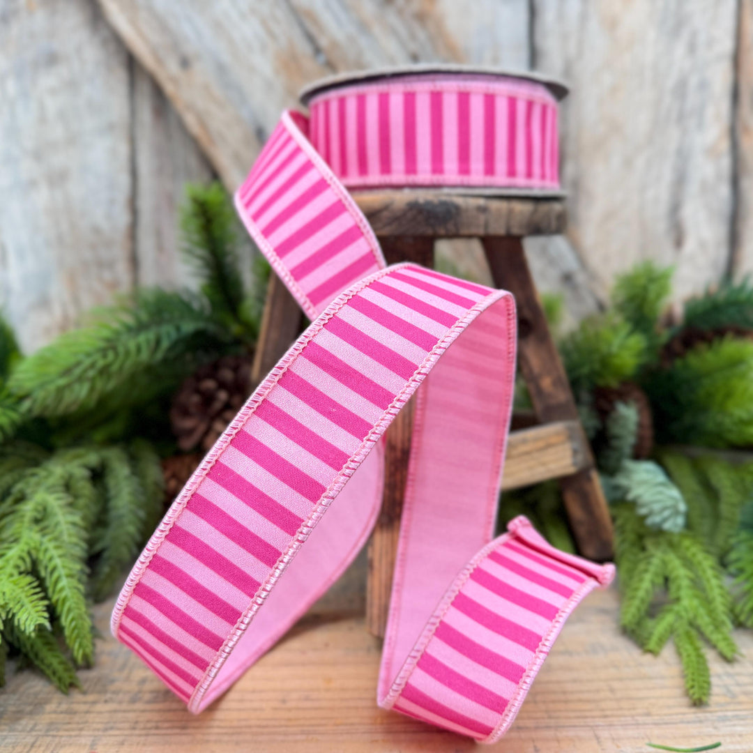 1.5" Hot pink &amp; Pink Stripe Ribbon, Christmas Ribbon, Pink Christmas