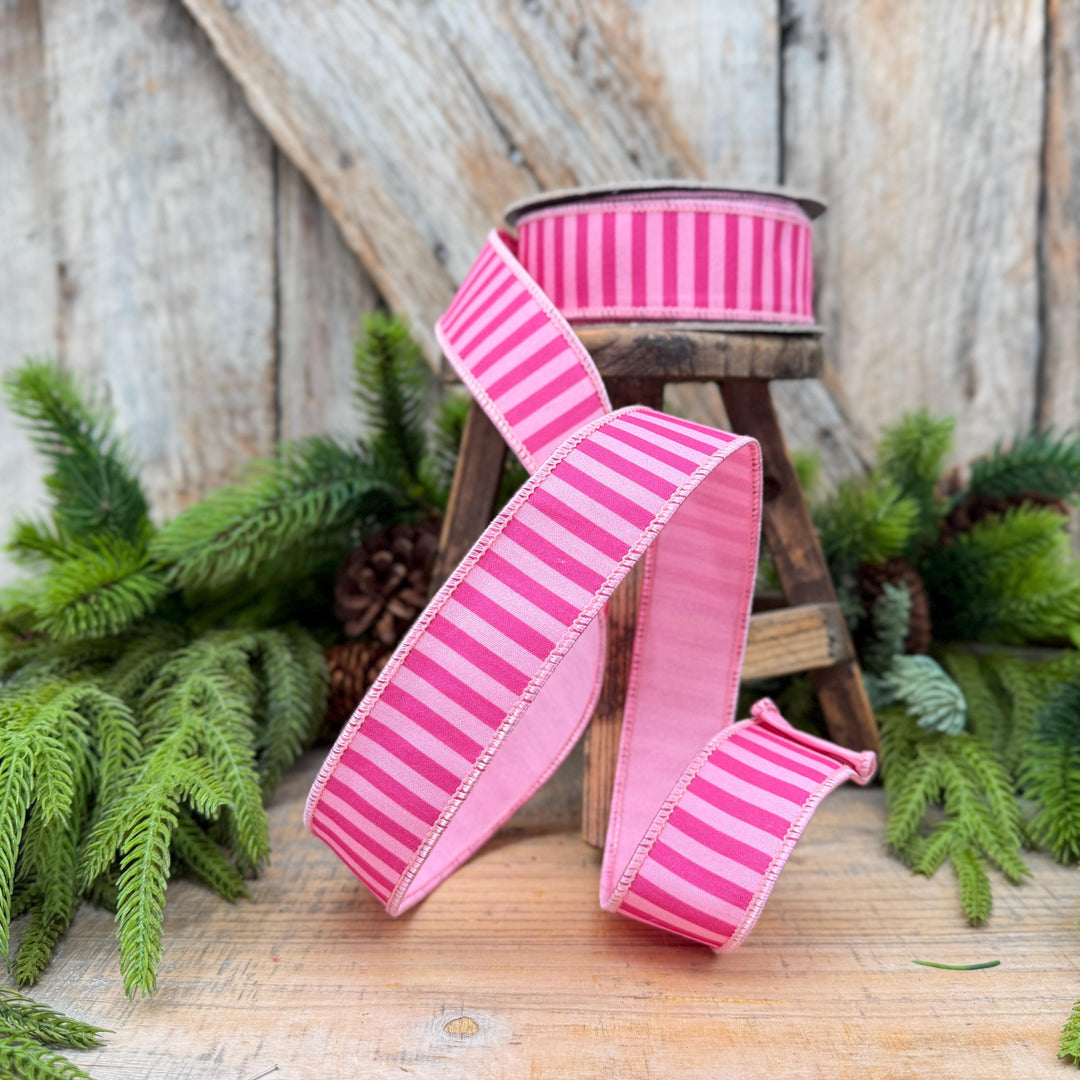 1.5" Hot pink &amp; Pink Stripe Ribbon, Christmas Ribbon, Pink Christmas
