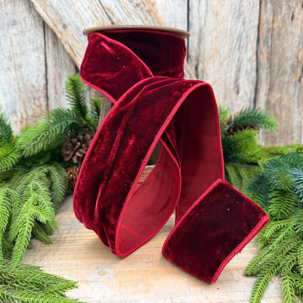 2.5" Burgundy Velvet Wired Edge Ribbon