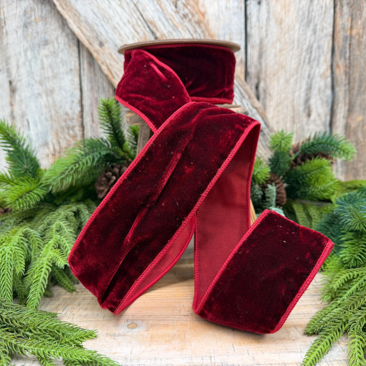 2.5" Burgundy Velvet Wired Edge Ribbon