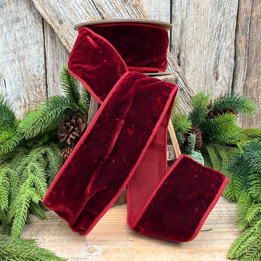 2.5" Burgundy Velvet Wired Edge Ribbon