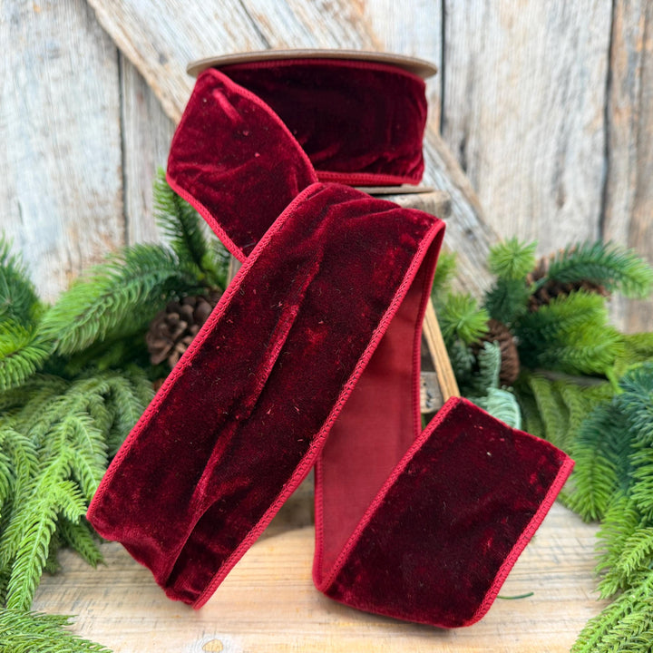 2.5" Burgundy Velvet Wired Edge Ribbon