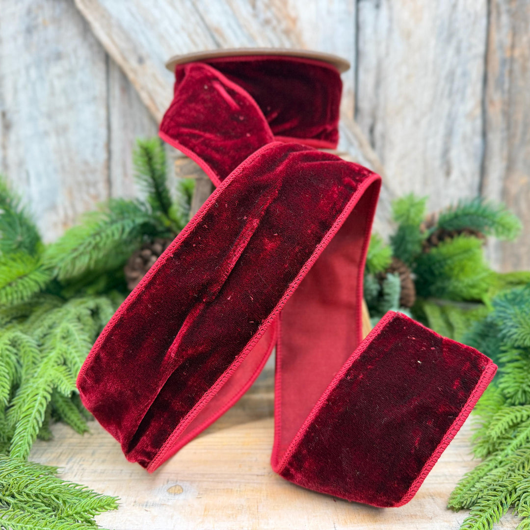 2.5" Burgundy Velvet Wired Edge Ribbon