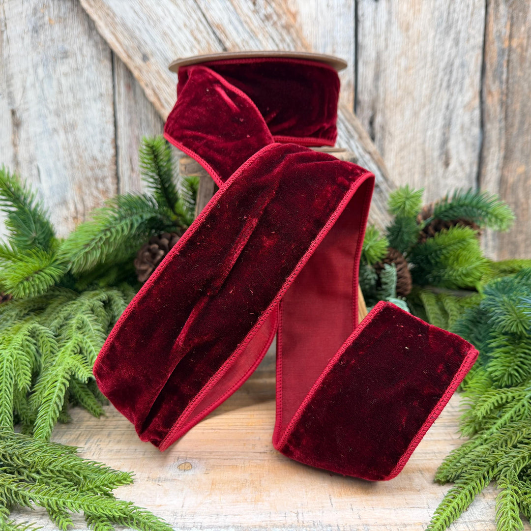 2.5" Burgundy Velvet Wired Edge Ribbon