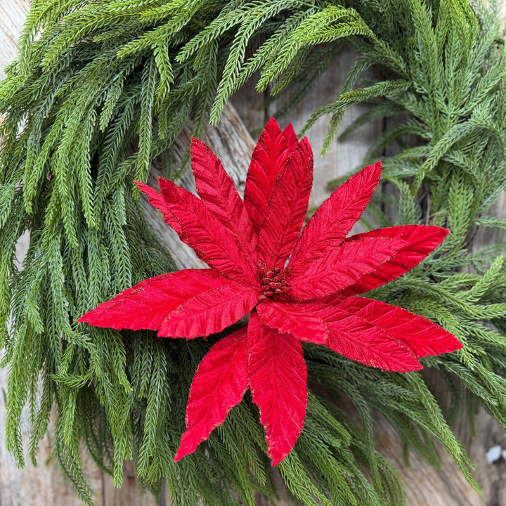 24" Red Velvet Poinsettia Stem, Christmas Tree Floral