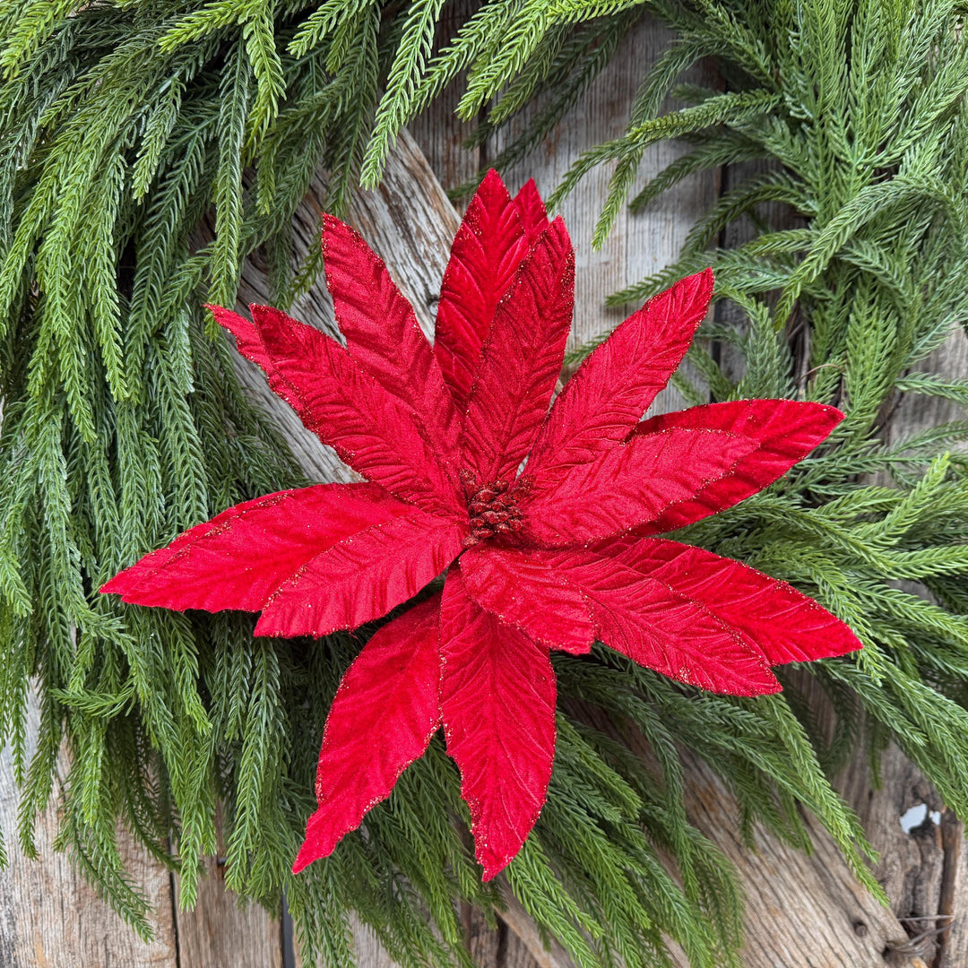 24" Red Velvet Poinsettia Stem, Christmas Tree Floral