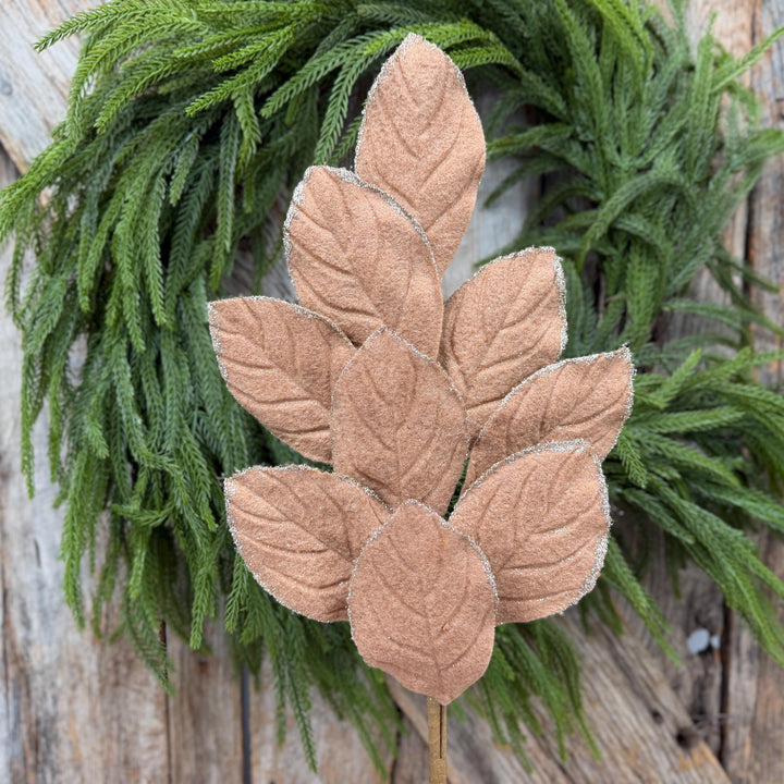 30" Tan Velvet Magnolia Leaf Spray