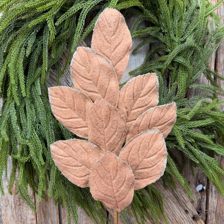 30" Tan Velvet Magnolia Leaf Spray