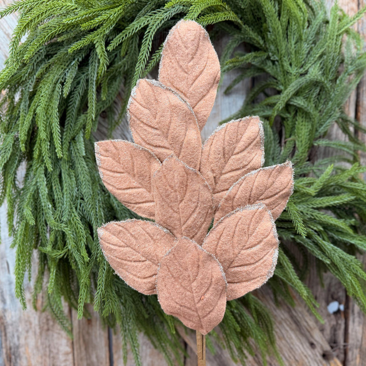 30" Tan Velvet Magnolia Leaf Spray