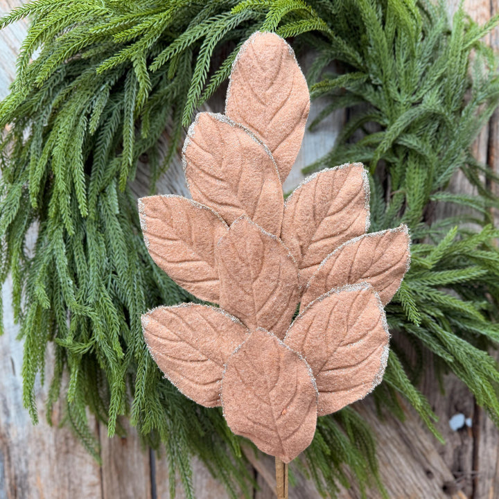 30" Tan Velvet Magnolia Leaf Spray