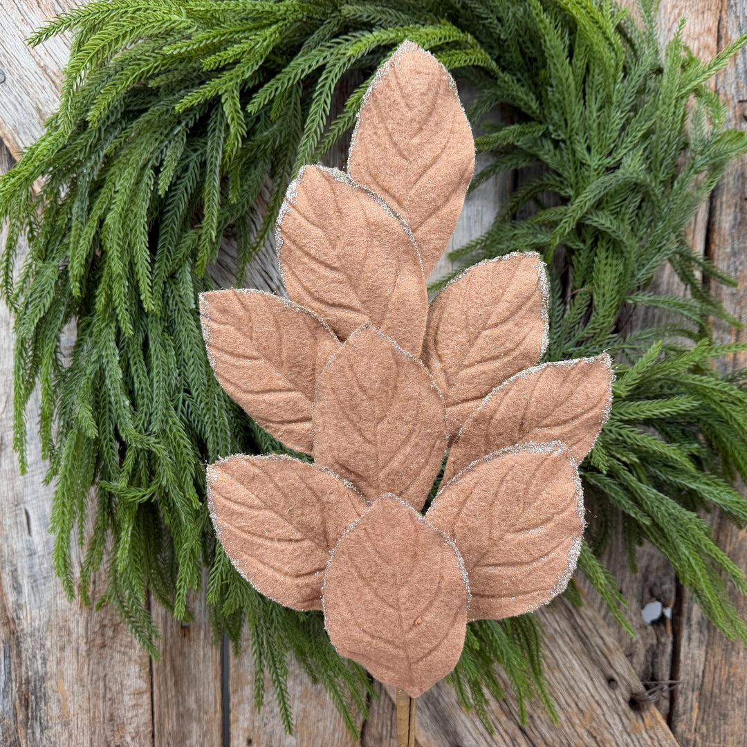 30" Tan Velvet Magnolia Leaf Spray
