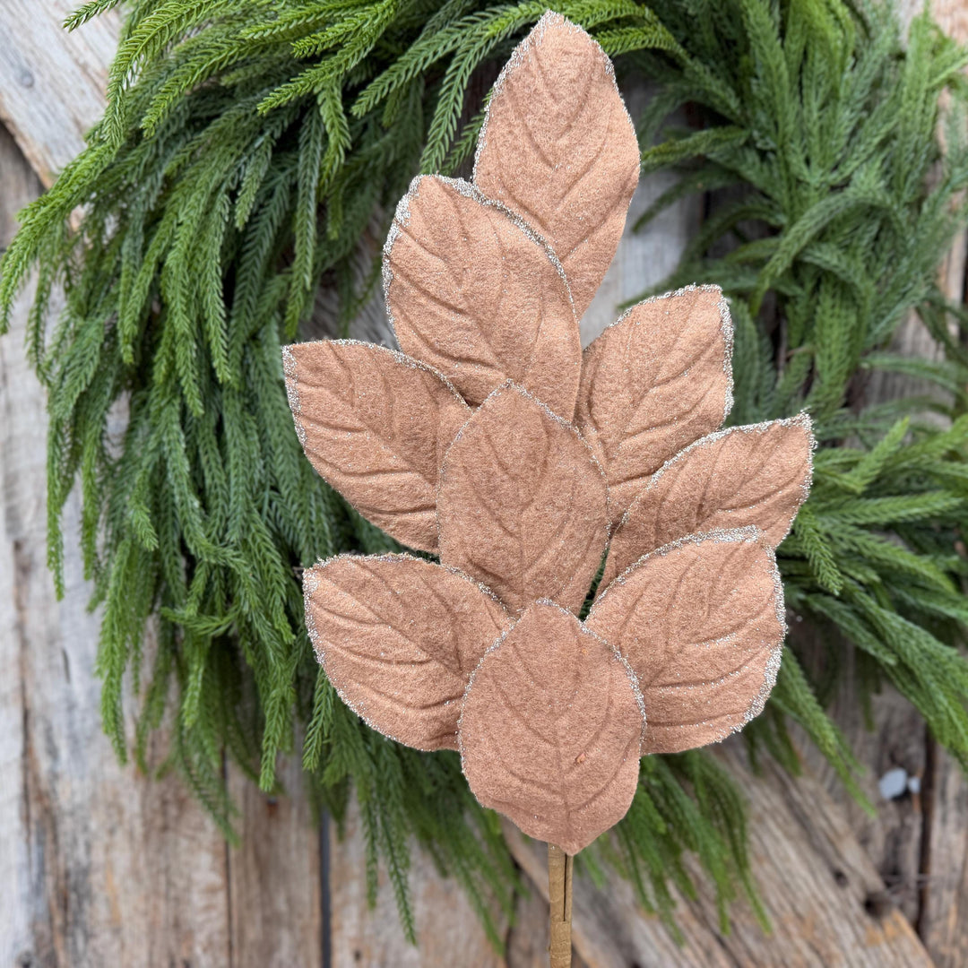 30" Tan Velvet Magnolia Leaf Spray
