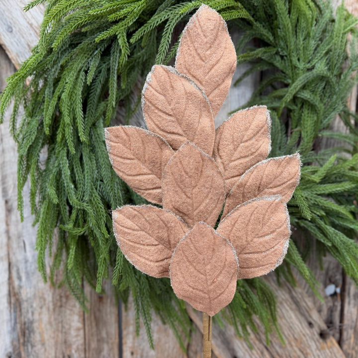 30" Tan Velvet Magnolia Leaf Spray