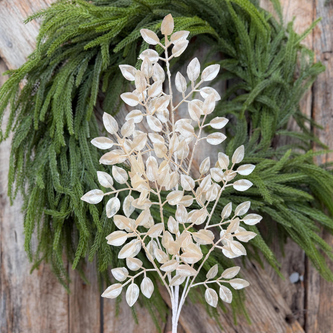 28" Pearl Leaf Spray – Elegant Christmas Greenery