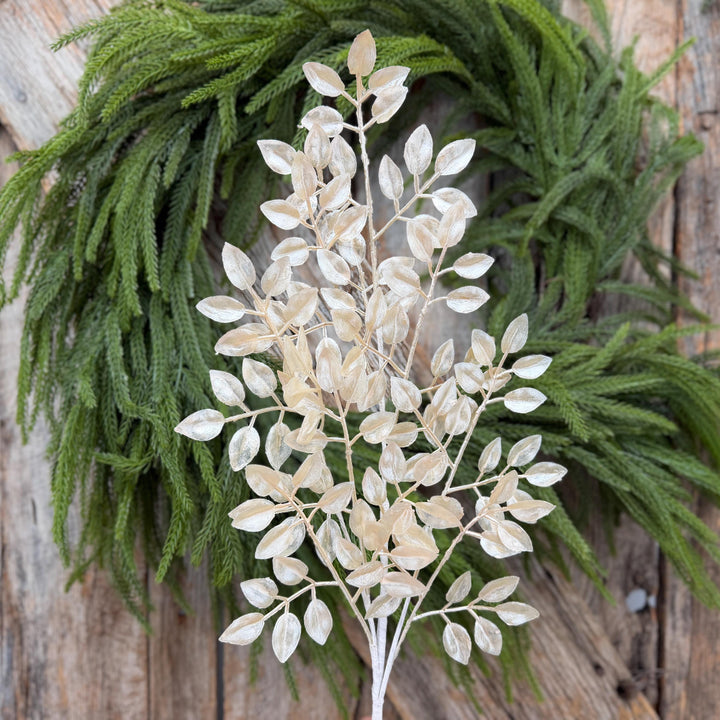 28" Pearl Leaf Spray – Elegant Christmas Greenery