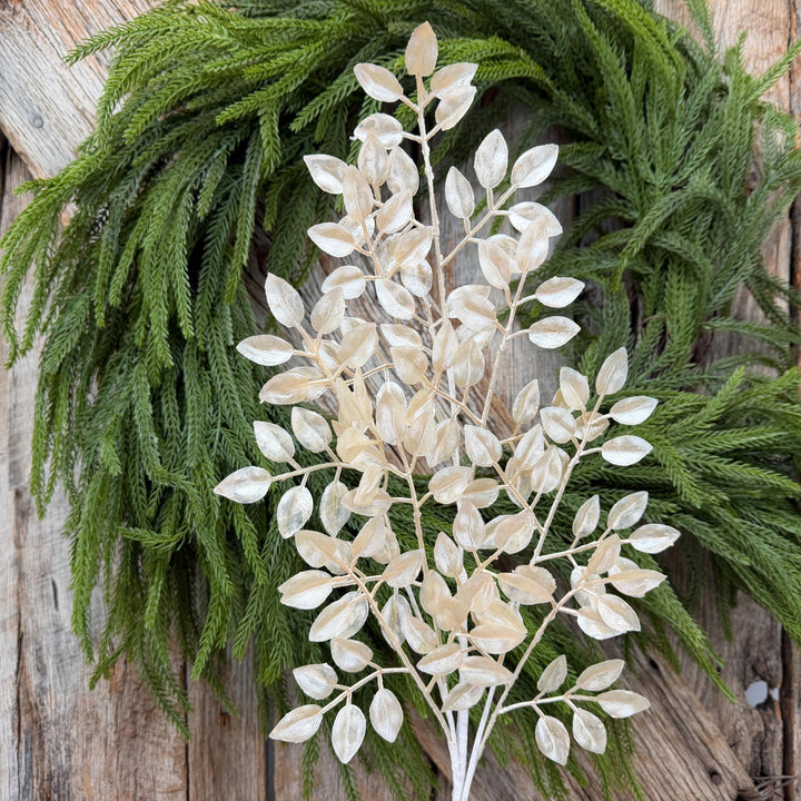 28" Pearl Leaf Spray – Elegant Christmas Greenery