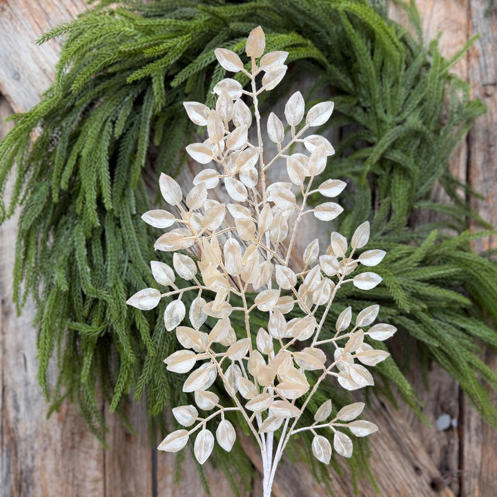 28" Pearl Leaf Spray – Elegant Christmas Greenery