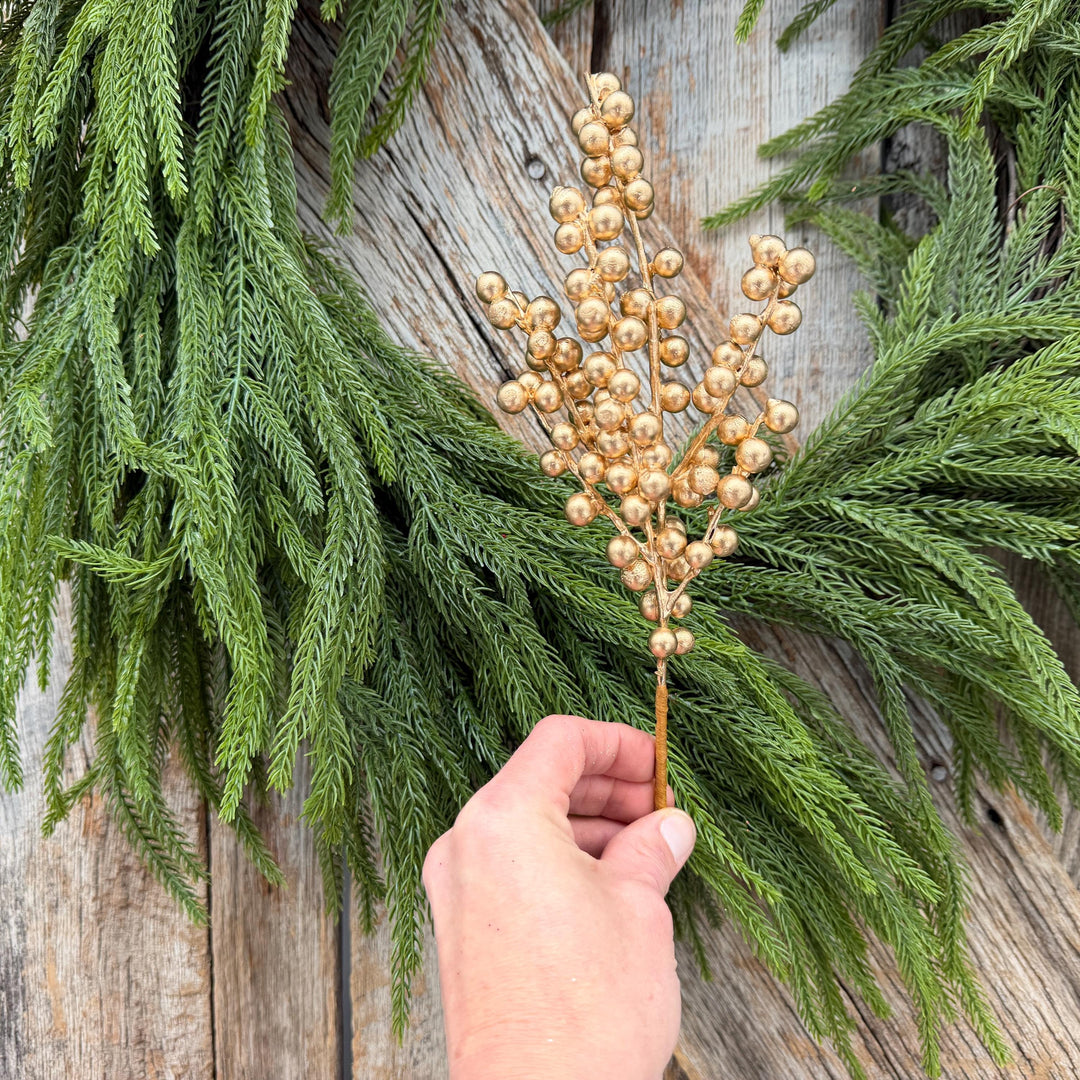 10" Gold Berry Spray, Gold Christmas Pick, Holiday Wreath Filler