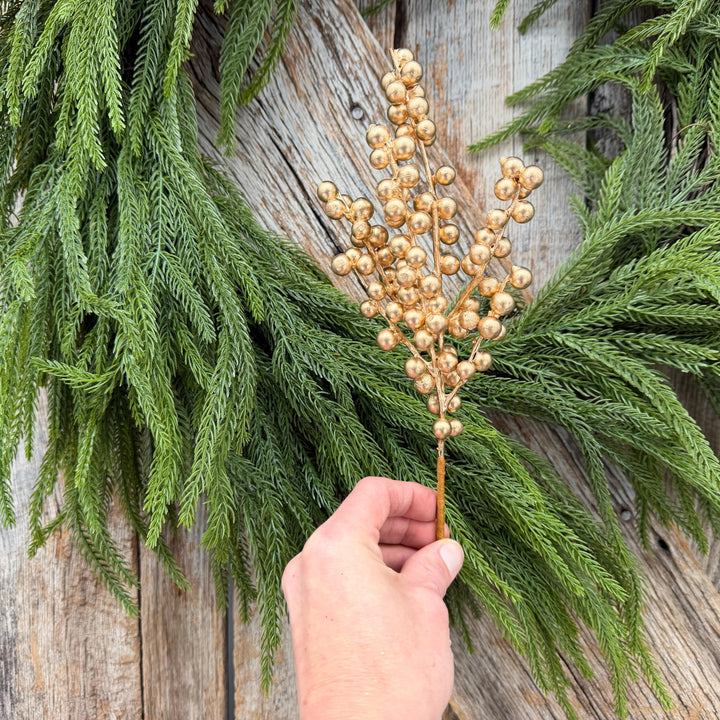 10" Gold Berry Spray, Gold Christmas Pick, Holiday Wreath Filler