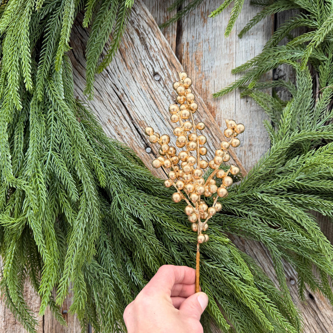 10" Gold Berry Spray, Gold Christmas Pick, Holiday Wreath Filler