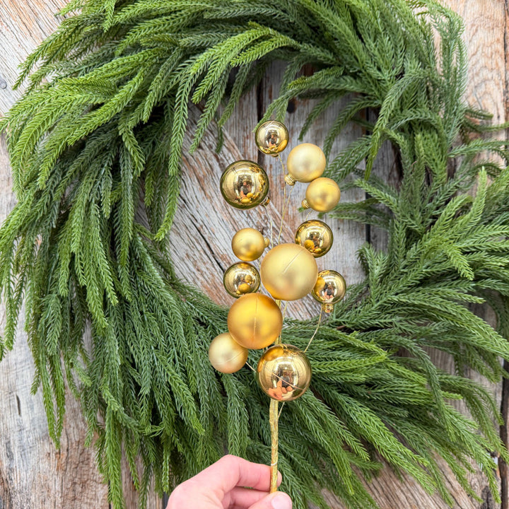 16" Gold Christmas Ornament Ball Pick – Shiny and Matte Holiday Spray