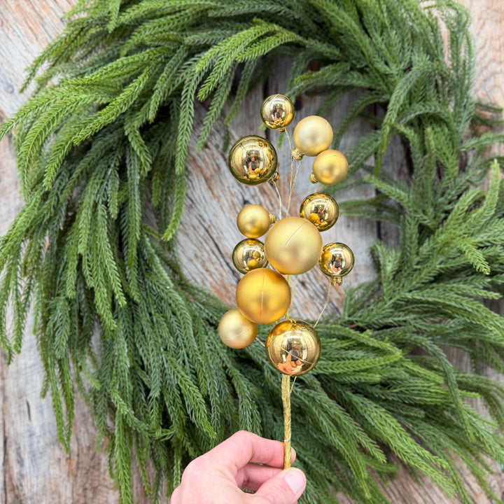 16" Gold Christmas Ornament Ball Pick – Shiny and Matte Holiday Spray