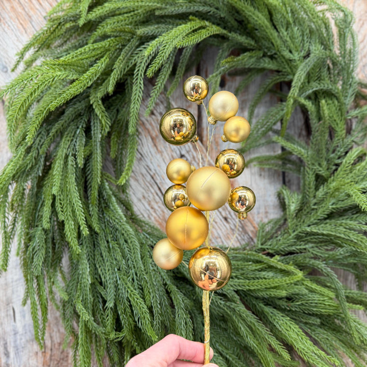 16" Gold Christmas Ornament Ball Pick – Shiny and Matte Holiday Spray