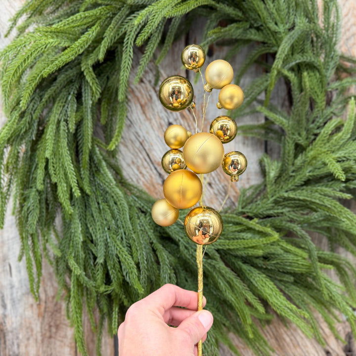16" Gold Christmas Ornament Ball Pick – Shiny and Matte Holiday Spray