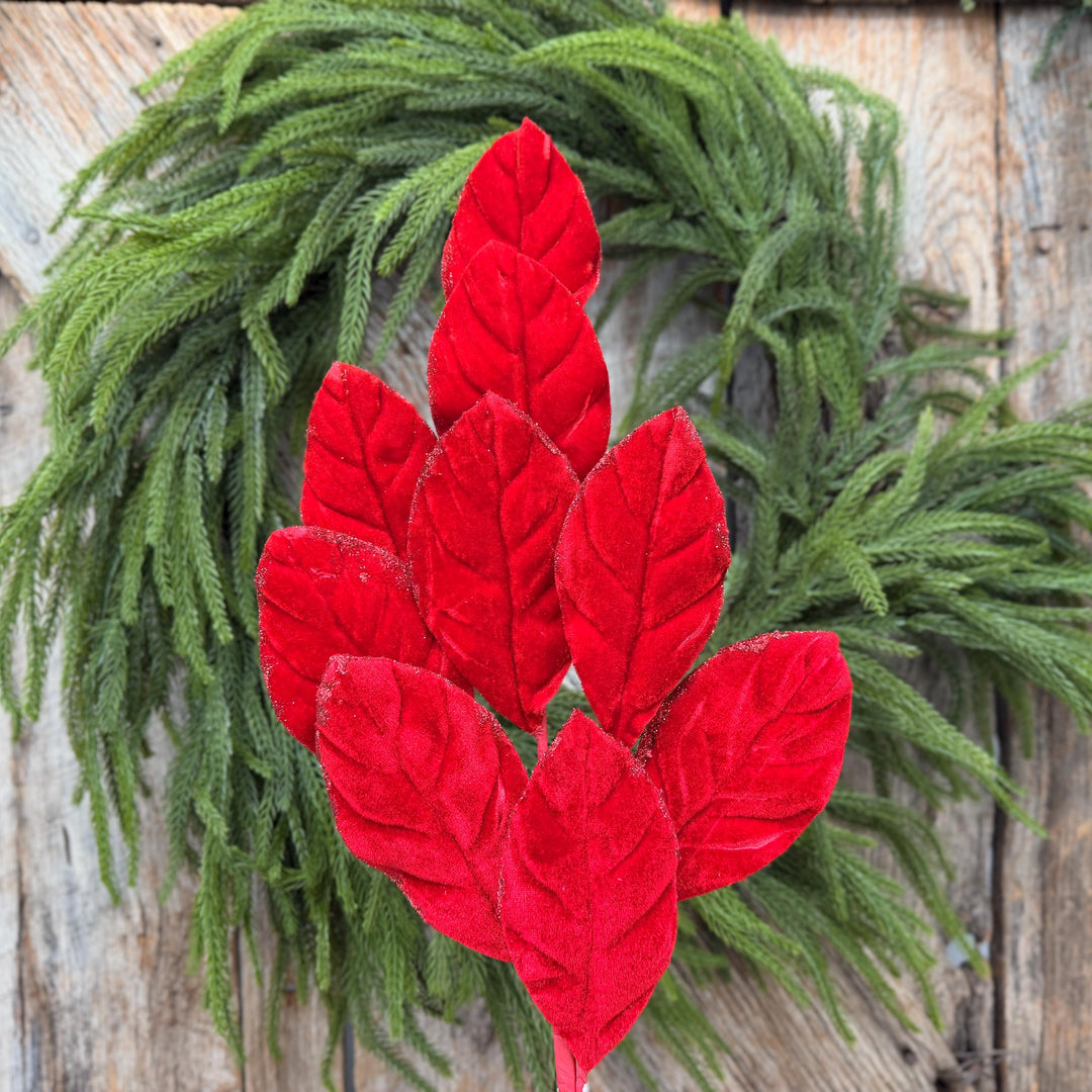 30" Red Velvet Magnolia Leaf Spray – Christmas Tree Spray