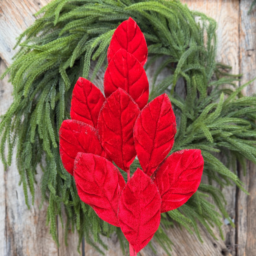 30" Red Velvet Magnolia Leaf Spray – Christmas Tree Spray