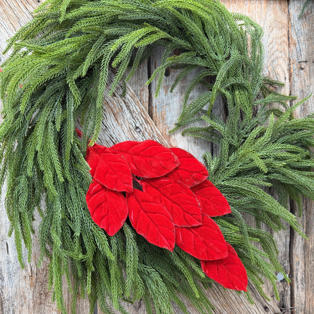 30" Red Velvet Magnolia Leaf Spray – Christmas Tree Spray