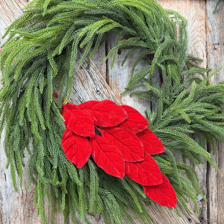 30" Red Velvet Magnolia Leaf Spray – Christmas Tree Spray